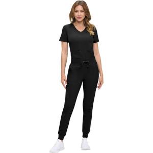 Natural Uniforms Womens Ultra-Soft Luxe Stretch Jogger Scrub Set with Regular and Petite Sizes(Black)