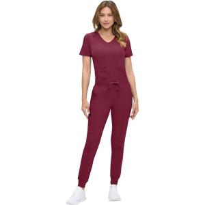 Natural Uniforms Womens Ultra-Soft Luxe Stretch Jogger Scrub Set with Regular and Petite Sizes(Burgundy)