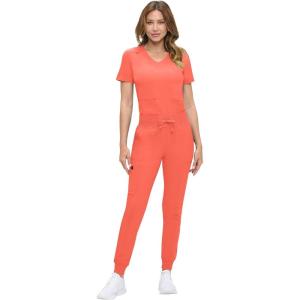 Natural Uniforms Womens Ultra-Soft Luxe Stretch Jogger Scrub Set with Regular and Petite Sizes(Coral)