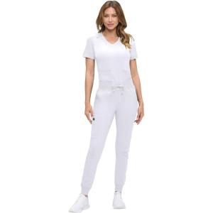 Natural Uniforms Womens Ultra-Soft Luxe Stretch Jogger Scrub Set with Regular and Petite Sizes(White)
