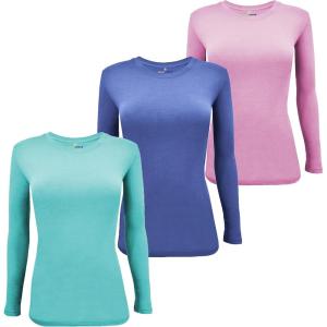 Natural Uniforms Women’s Under Scrub Tee Crew Neck Long Sleeve T-Shirt Pack of 3 – Multi Pack of 3(Aqua/Ceil/Pink)