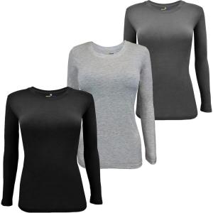 Natural Uniforms Women’s Under Scrub Tee Crew Neck Long Sleeve T-Shirt Pack of 3 – Multi Pack of 3(Black/H.charcoal/Charcoal)