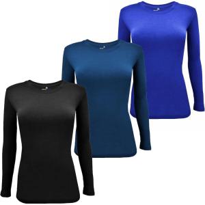Natural Uniforms Women’s Under Scrub Tee Crew Neck Long Sleeve T-Shirt Pack of 3 – Multi Pack of 3(Black/Navy/Royal)