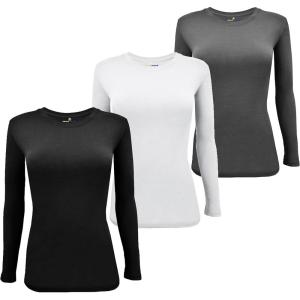 Natural Uniforms Women’s Under Scrub Tee Crew Neck Long Sleeve T-Shirt Pack of 3 – Multi Pack of 3(Black/White/Charcoal)