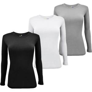 Natural Uniforms Women’s Under Scrub Tee Crew Neck Long Sleeve T-Shirt Pack of 3 – Multi Pack of 3(Black/White/Grey)