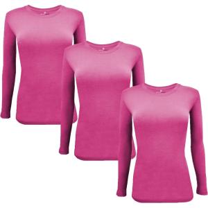 Natural Uniforms Women’s Under Scrub Tee Crew Neck Long Sleeve T-Shirt Pack of 3 – Multi Pack of 3(Hot Pink)