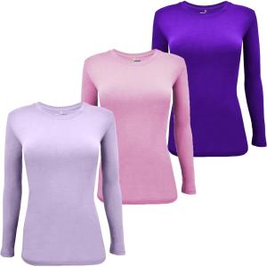 Natural Uniforms Women’s Under Scrub Tee Crew Neck Long Sleeve T-Shirt Pack of 3 – Multi Pack of 3(Lavender/Pink/Purple)