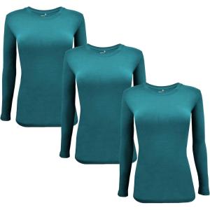 Natural Uniforms Women’s Under Scrub Tee Crew Neck Long Sleeve T-Shirt Pack of 3 – Multi Pack of 3(Teal)