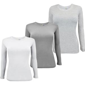 Natural Uniforms Women’s Under Scrub Tee Crew Neck Long Sleeve T-Shirt Pack of 3 – Multi Pack of 3(White/Grey/H.grey)