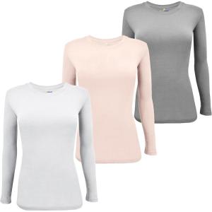 Natural Uniforms Women’s Under Scrub Tee Crew Neck Long Sleeve T-Shirt Pack of 3 – Multi Pack of 3(White/Nude/Grey)