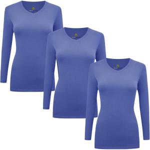 Natural Uniforms Women’s Under Scrub Tee V-Neck Long Sleeve T-Shirt-3-Pack(Ceil Blue)