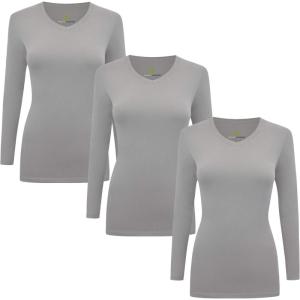 Natural Uniforms Women’s Under Scrub Tee V-Neck Long Sleeve T-Shirt-3-Pack(Grey)