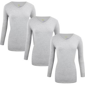 Natural Uniforms Women’s Under Scrub Tee V-Neck Long Sleeve T-Shirt-3-Pack(Heather Grey)