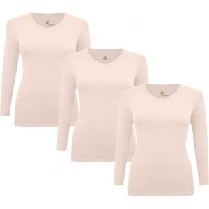 Natural Uniforms Women’s Under Scrub Tee V-Neck Long Sleeve T-Shirt-3-Pack(Nude)