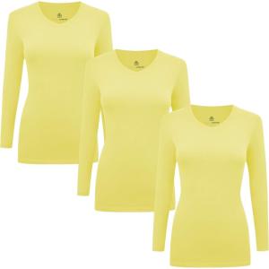 Natural Uniforms Women’s Under Scrub Tee V-Neck Long Sleeve T-Shirt-3-Pack(Yellow)