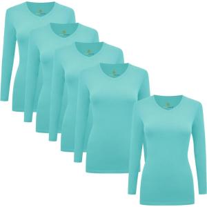 Natural Uniforms Women’s V-Neck Long Sleeve Under Scrub Stretch T-Shirt – Multi Pack of 5(Aqua Blue)