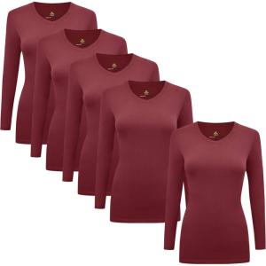 Natural Uniforms Women’s V-Neck Long Sleeve Under Scrub Stretch T-Shirt – Multi Pack of 5(Burgundy)