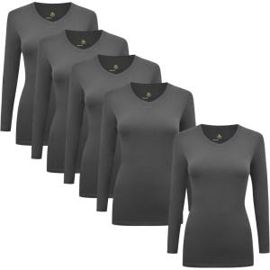 Natural Uniforms Women’s V-Neck Long Sleeve Under Scrub Stretch T-Shirt – Multi Pack of 5(Charcoal)