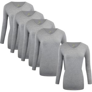 Natural Uniforms Women’s V-Neck Long Sleeve Under Scrub Stretch T-Shirt – Multi Pack of 5(Heather Charcoal)