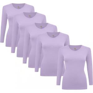Natural Uniforms Women’s V-Neck Long Sleeve Under Scrub Stretch T-Shirt – Multi Pack of 5(Lavender)