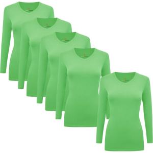 Natural Uniforms Women’s V-Neck Long Sleeve Under Scrub Stretch T-Shirt – Multi Pack of 5(Lime Green)