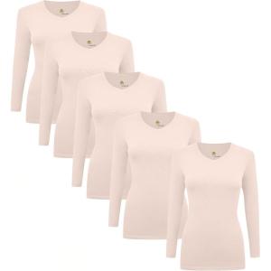 Natural Uniforms Women’s V-Neck Long Sleeve Under Scrub Stretch T-Shirt – Multi Pack of 5(Nude)