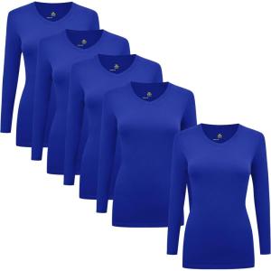 Natural Uniforms Women’s V-Neck Long Sleeve Under Scrub Stretch T-Shirt – Multi Pack of 5(True Royal Blue)