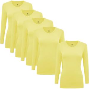 Natural Uniforms Women’s V-Neck Long Sleeve Under Scrub Stretch T-Shirt – Multi Pack of 5(Yellow)