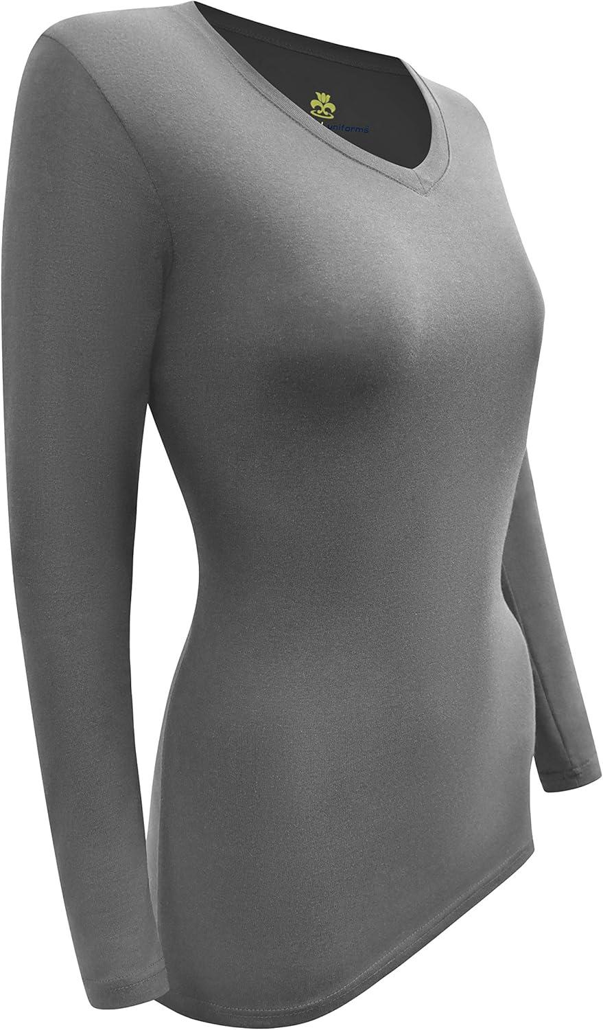 imageMampM Scrubs Womens Long Sleeve Under Scrub Stretch VNeck TShirt Scrub TopCharcoal