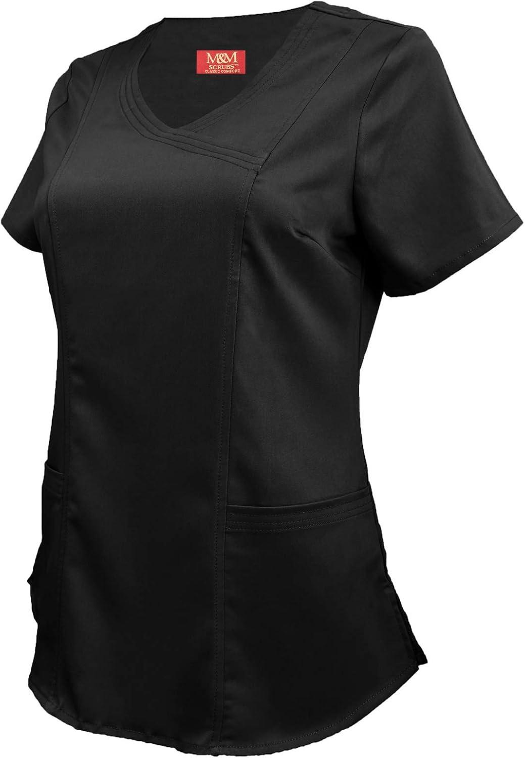 imageMampM Scrubs Womens Stretch Mock Wrap Scrub Top 8201Black
