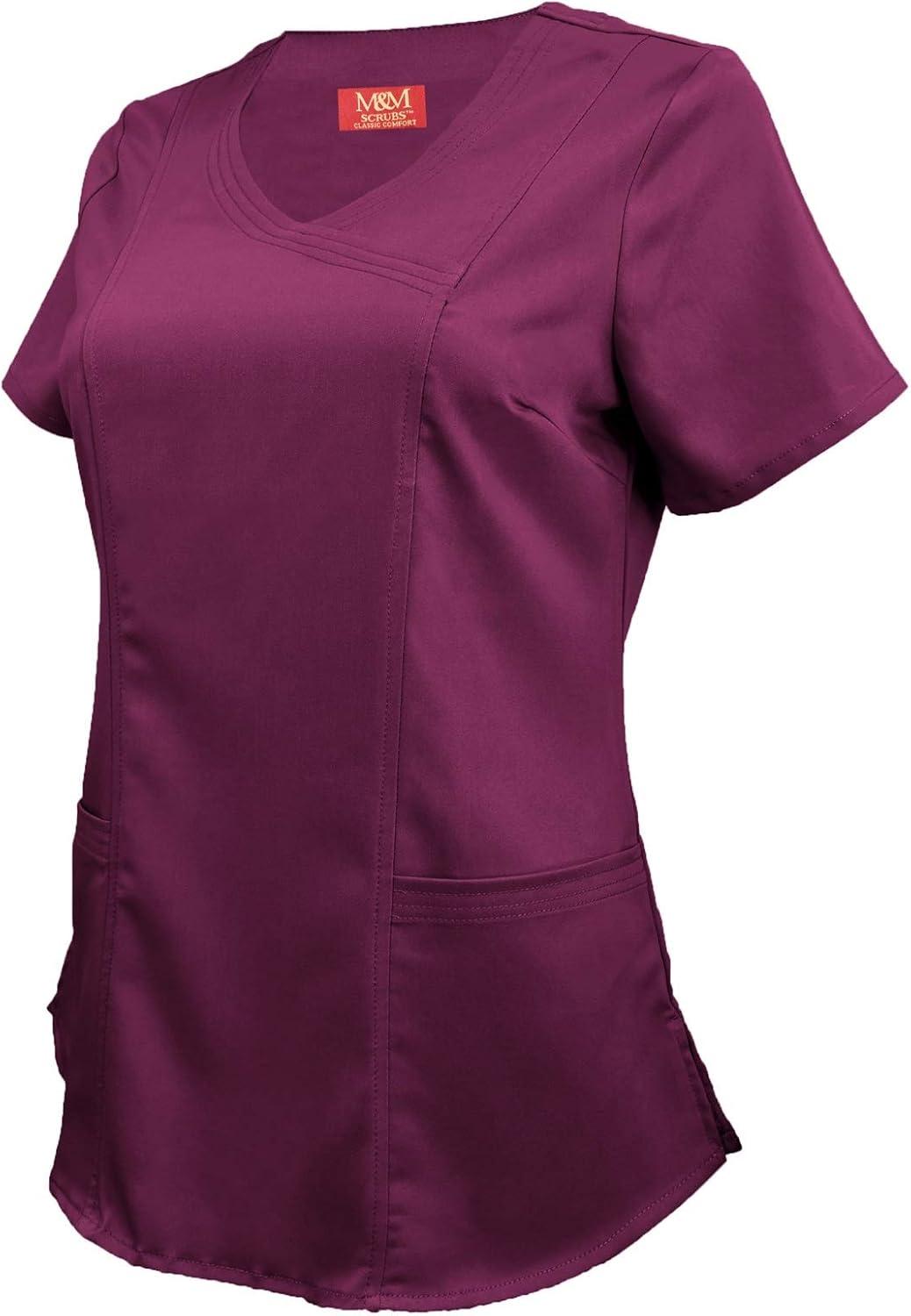 imageMampM Scrubs Womens Stretch Mock Wrap Scrub Top 8201Burgundy