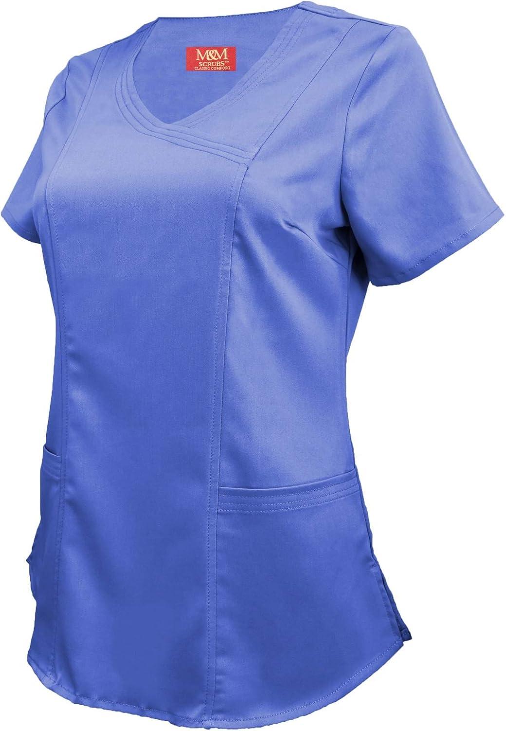 imageMampM Scrubs Womens Stretch Mock Wrap Scrub Top 8201Ceil Blue