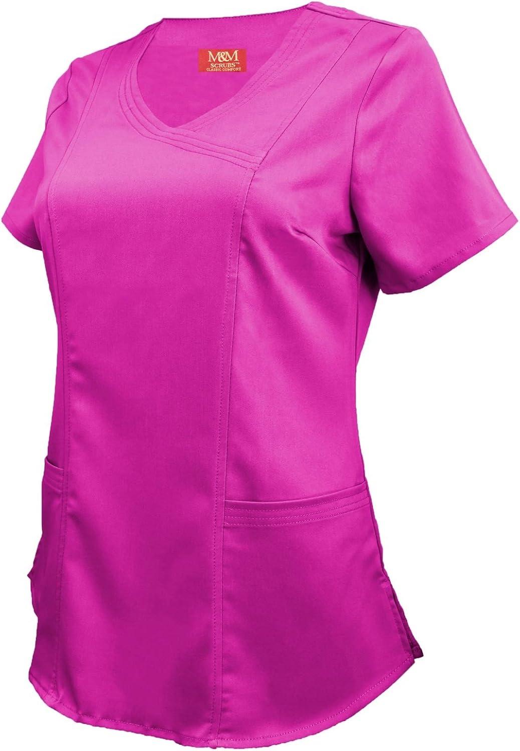 imageMampM Scrubs Womens Stretch Mock Wrap Scrub Top 8201Hot Pink