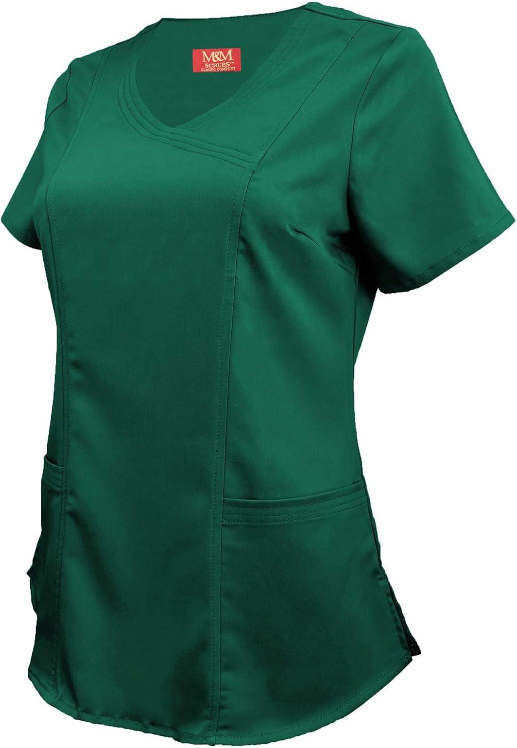 imageMampM Scrubs Womens Stretch Mock Wrap Scrub Top 8201Hunter Green