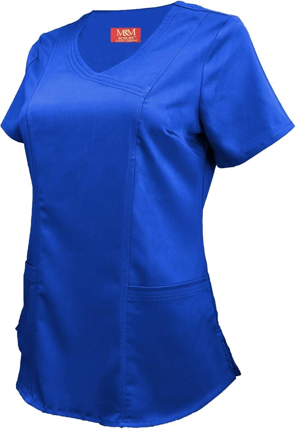 imageMampM Scrubs Womens Stretch Mock Wrap Scrub Top 8201Royal Blue
