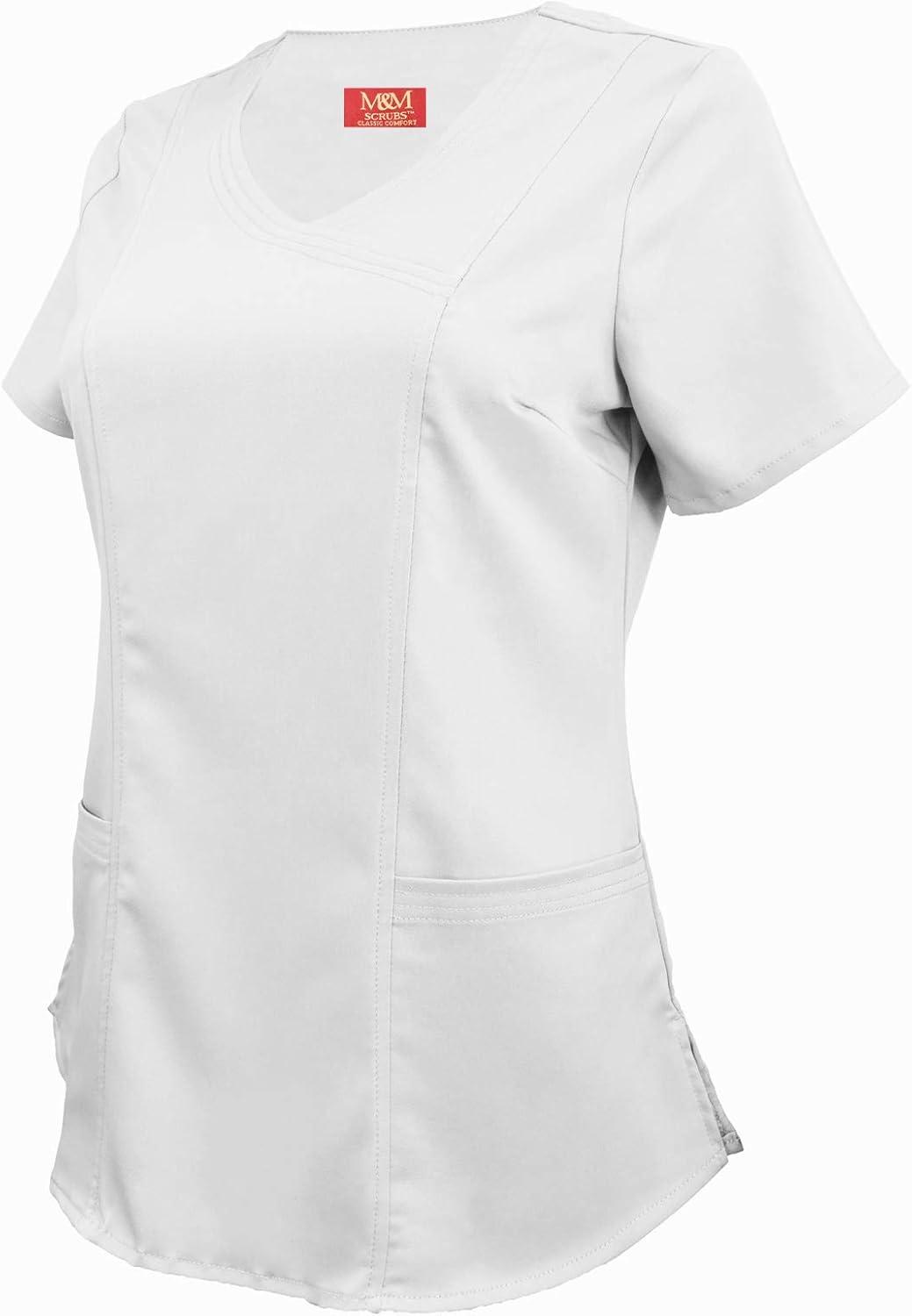 imageMampM Scrubs Womens Stretch Mock Wrap Scrub Top 8201White