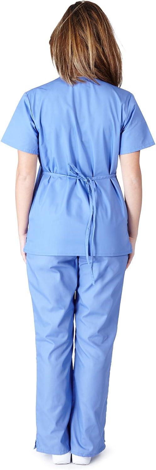 imageNatural Uniforms Womens Mock WrapFlare Pant Medical Scrubs SetCeil Blue