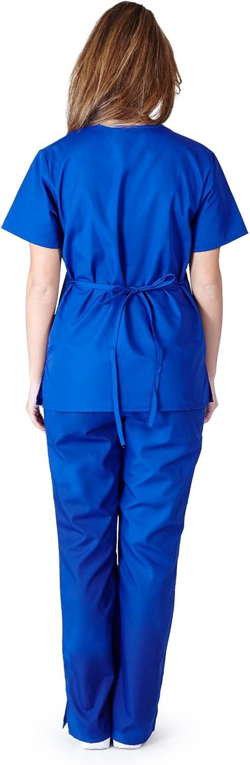 imageNatural Uniforms Womens Mock WrapFlare Pant Medical Scrubs SetDark Royal Blue
