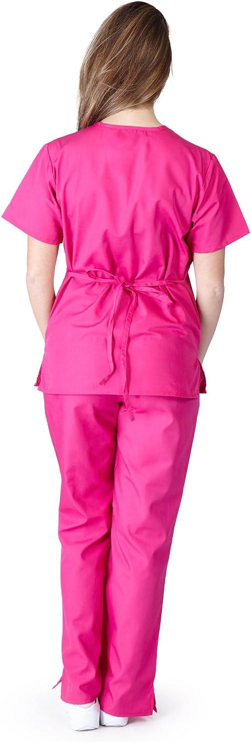 imageNatural Uniforms Womens Mock WrapFlare Pant Medical Scrubs SetHot Pink