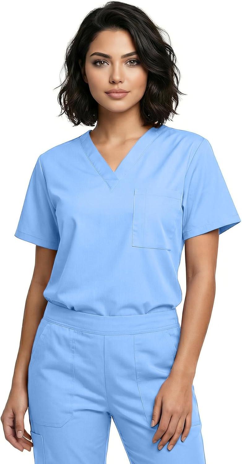 imageNatural Uniforms Classic Unisex 3 Pocket Scrub Top CHK101Ceil Blue