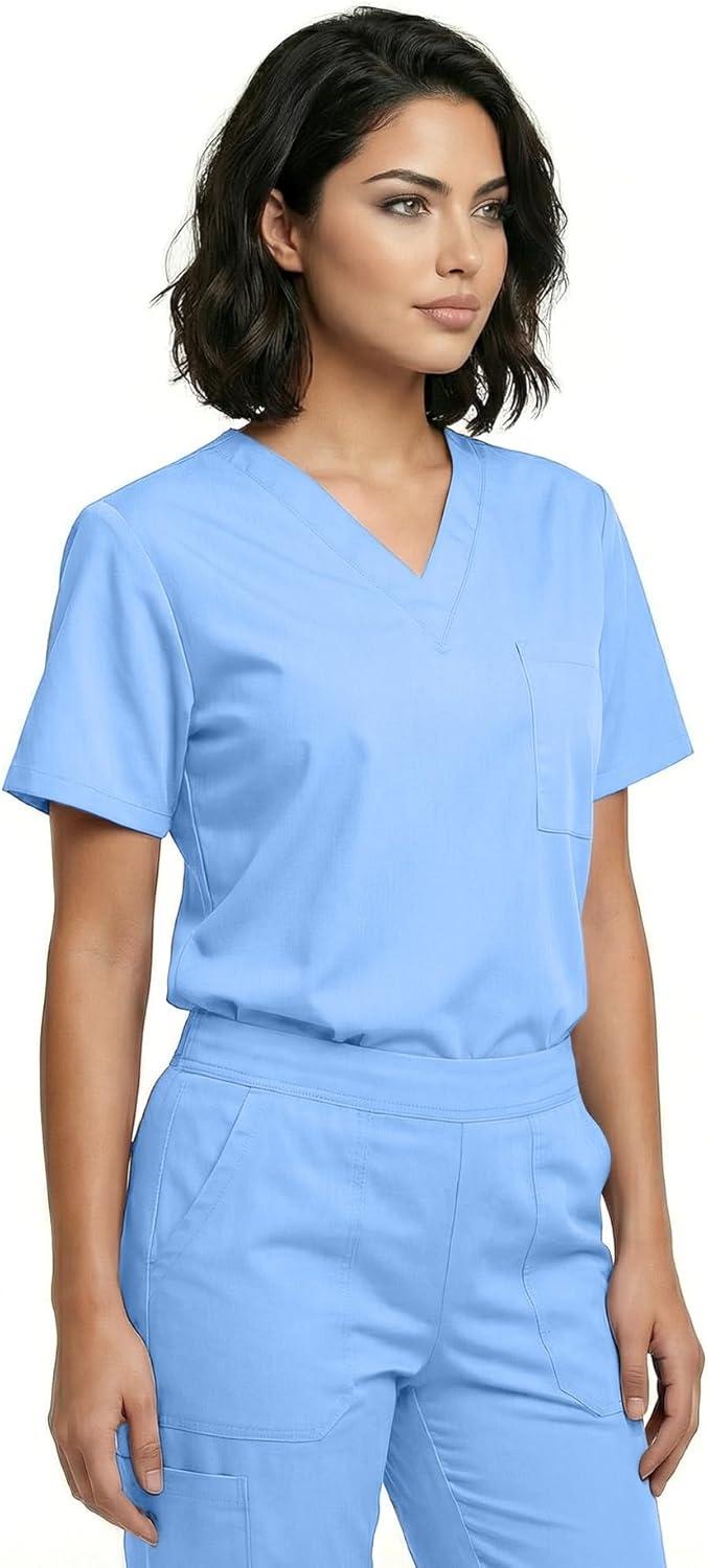 imageNatural Uniforms Classic Unisex 3 Pocket Scrub Top CHK101Ceil Blue