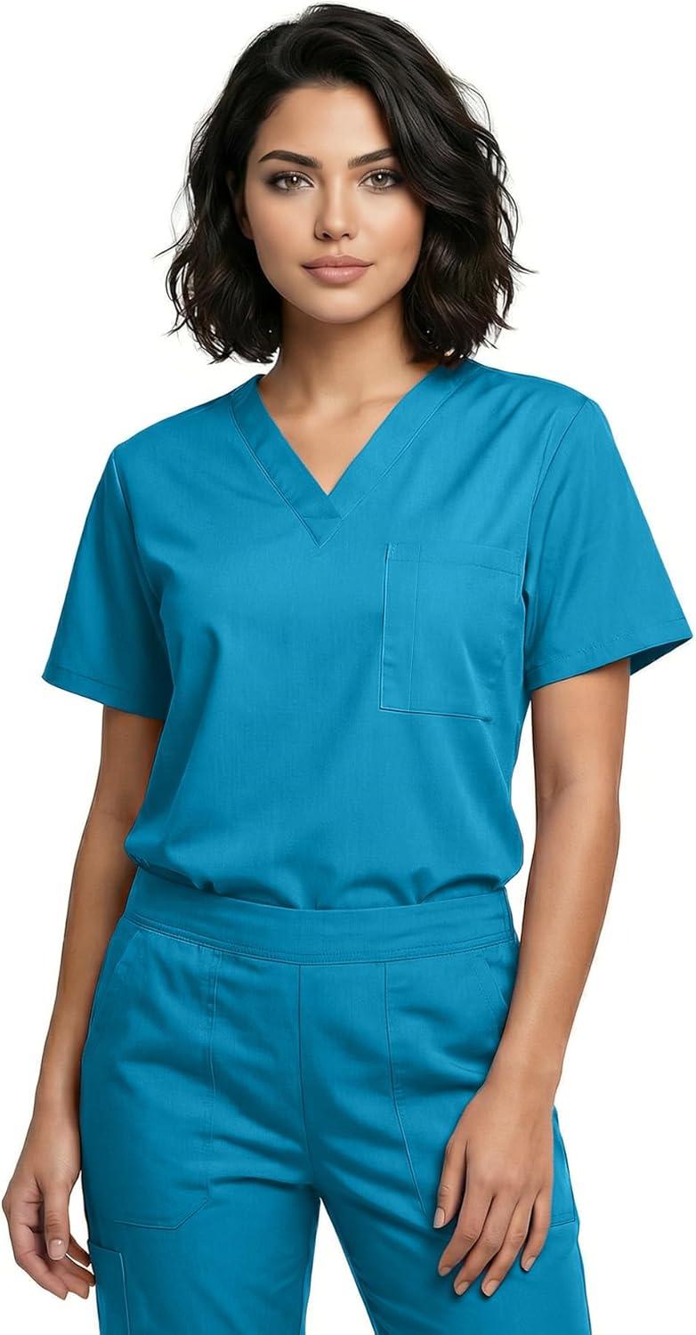 imageNatural Uniforms Classic Unisex 3 Pocket Scrub Top CHK101Teal Blue