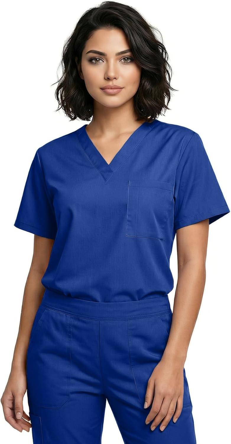 imageNatural Uniforms Classic Unisex 3 Pocket Scrub Top CHK101True Navy Blue