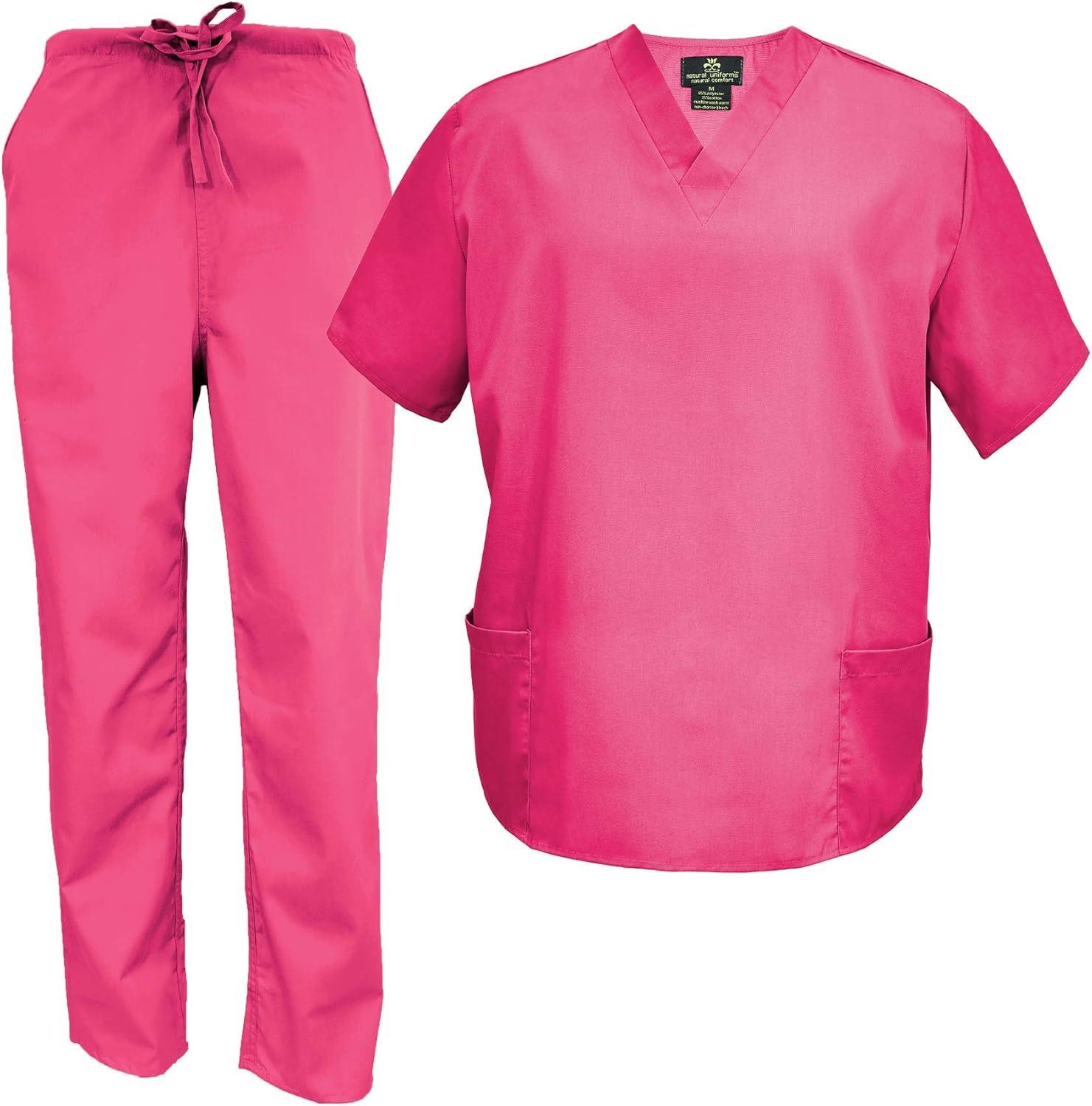 imageNatural Uniforms Comfortable Fit Mens Workwear Uniform 8 Pocket Top and Pant SetHot Pink