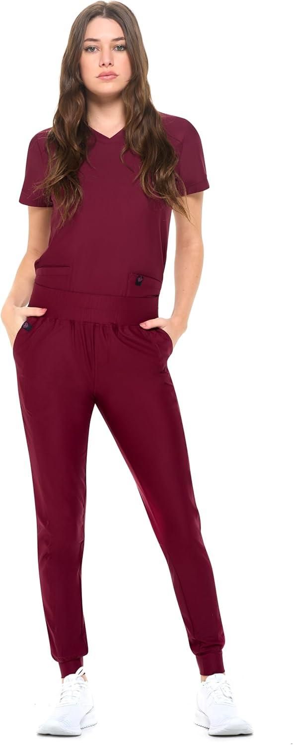 imageNatural Uniforms Ultra Stretch Womens Jogger Scrub SetBurgundy