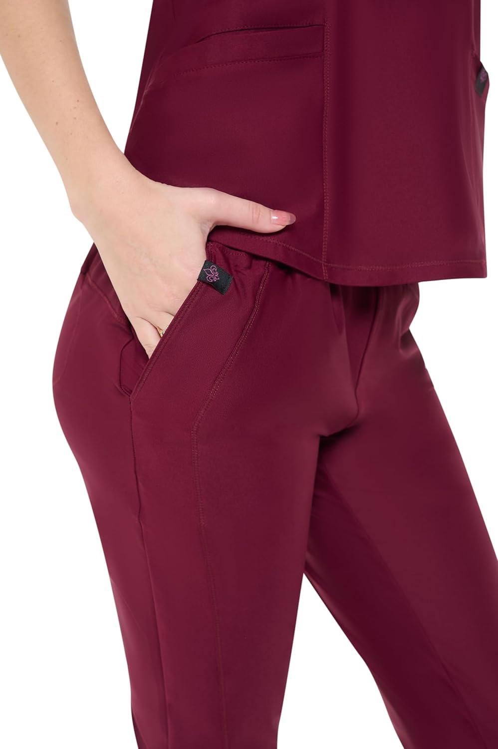 imageNatural Uniforms Ultra Stretch Womens Jogger Scrub SetBurgundy