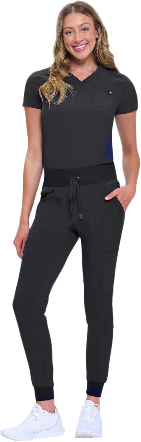 imageNatural Uniforms Womens Cool Stretch Modern TuckIn Top Yoga Jogger Scrub Set with Regular and Petite SizesBlack