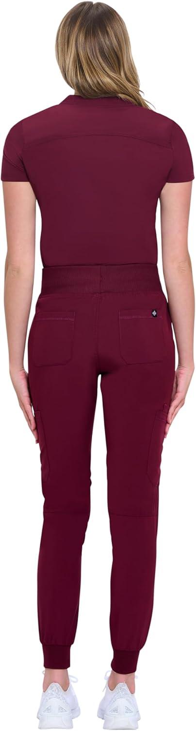 imageNatural Uniforms Womens Cool Stretch Modern TuckIn Top Yoga Jogger Scrub Set with Regular and Petite SizesBurgundy