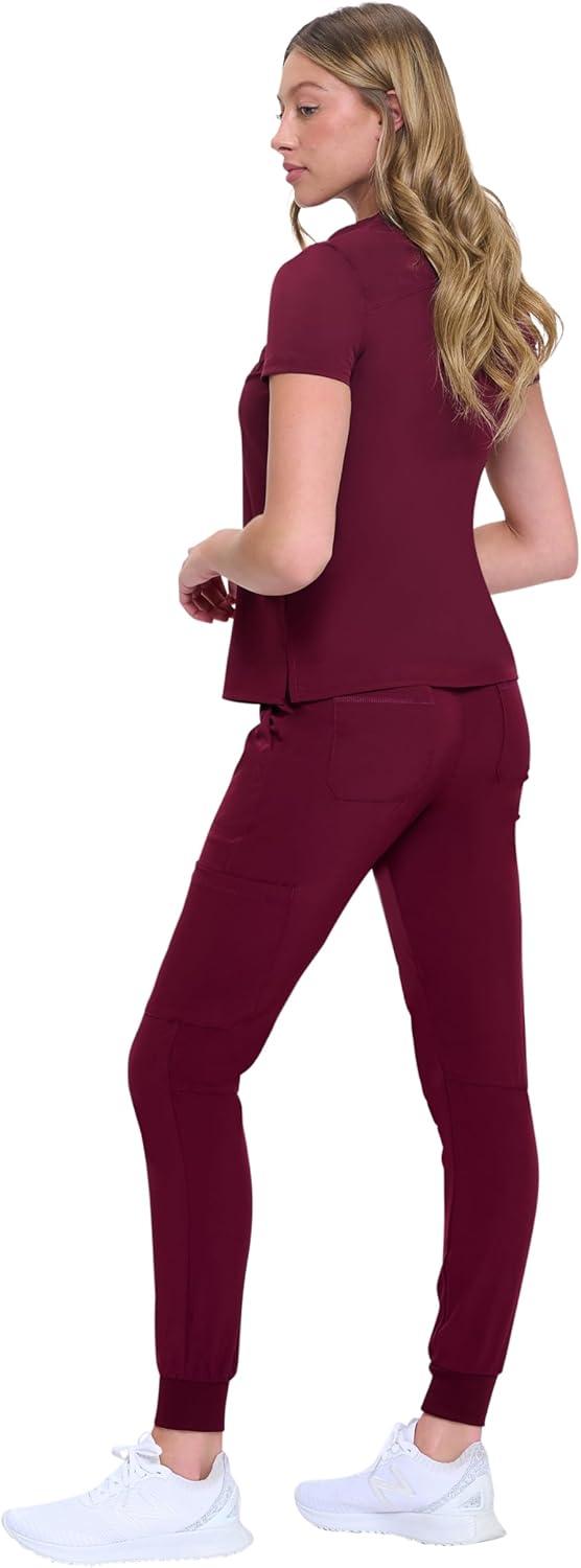 imageNatural Uniforms Womens Cool Stretch Modern TuckIn Top Yoga Jogger Scrub Set with Regular and Petite SizesBurgundy