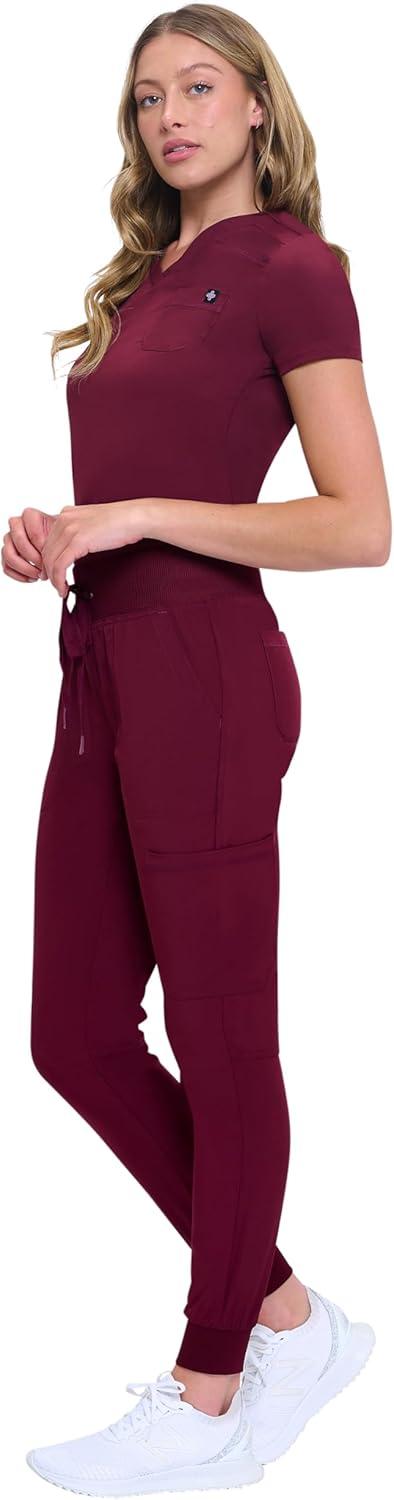 imageNatural Uniforms Womens Cool Stretch Modern TuckIn Top Yoga Jogger Scrub Set with Regular and Petite SizesBurgundy